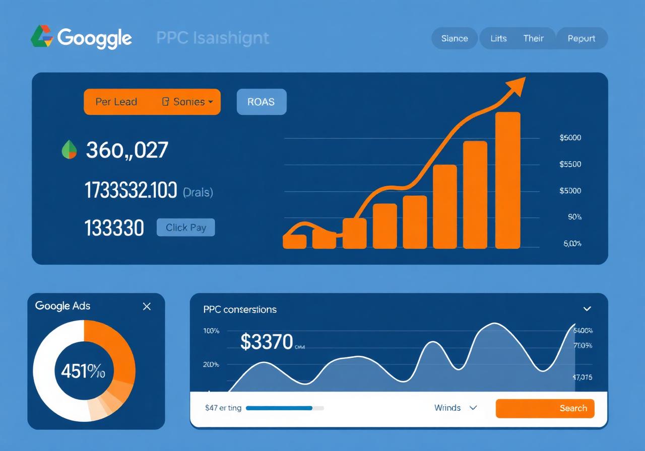 Google Ads cost per lead and ROAS performance dashboard chart