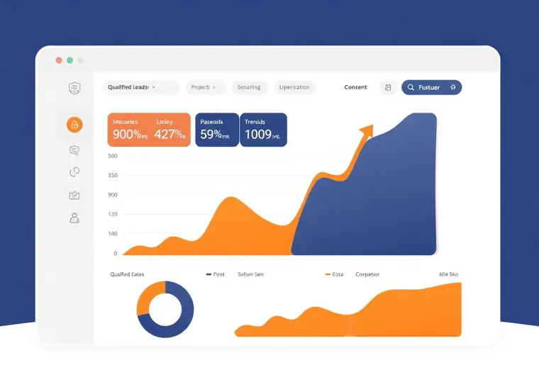 Lead generation results dashboard showing qualified leads growth, ROAS and conversion rate